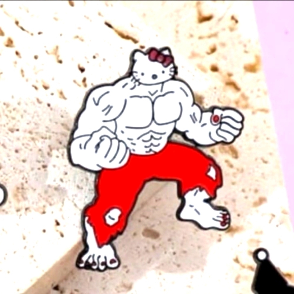 Cartoon Muscle Cat Enamel Pin Sanrio Hello Kitty